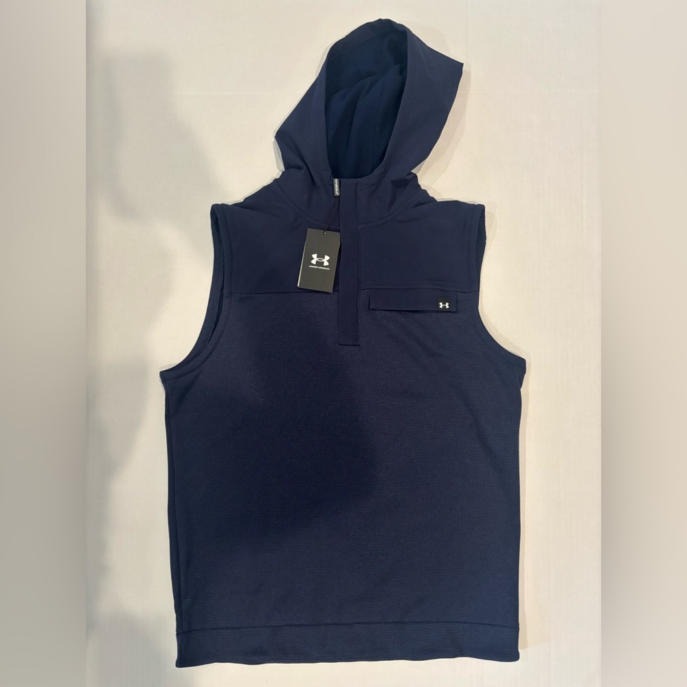 NEW Under Armour Mens M Storm Sweater Fleece Vest Full Zip Golf Blue MSRP $75